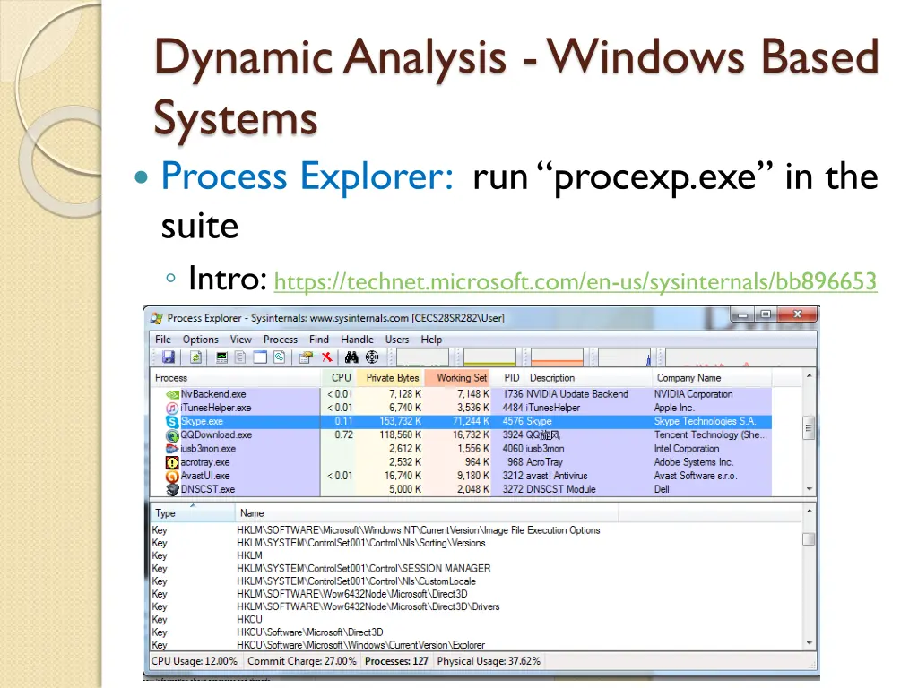 dynamic analysis windows based systems process