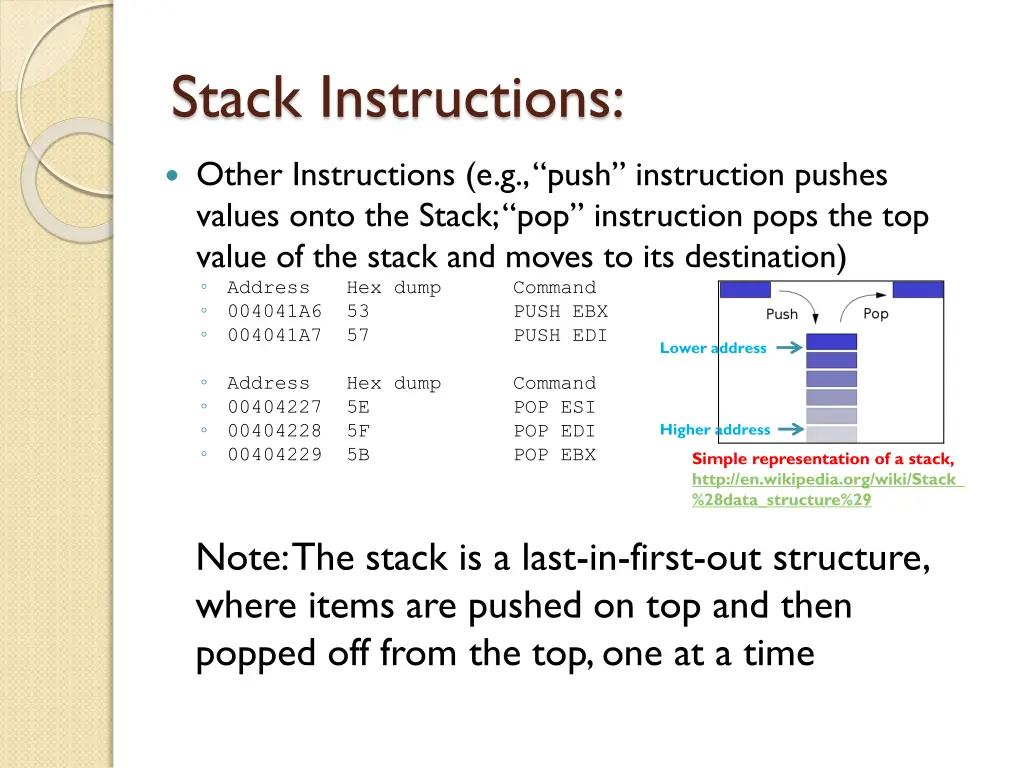 stack instructions