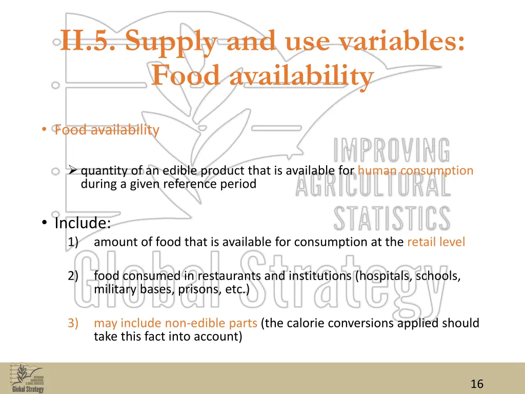 ii 5 supply and use variables food availability