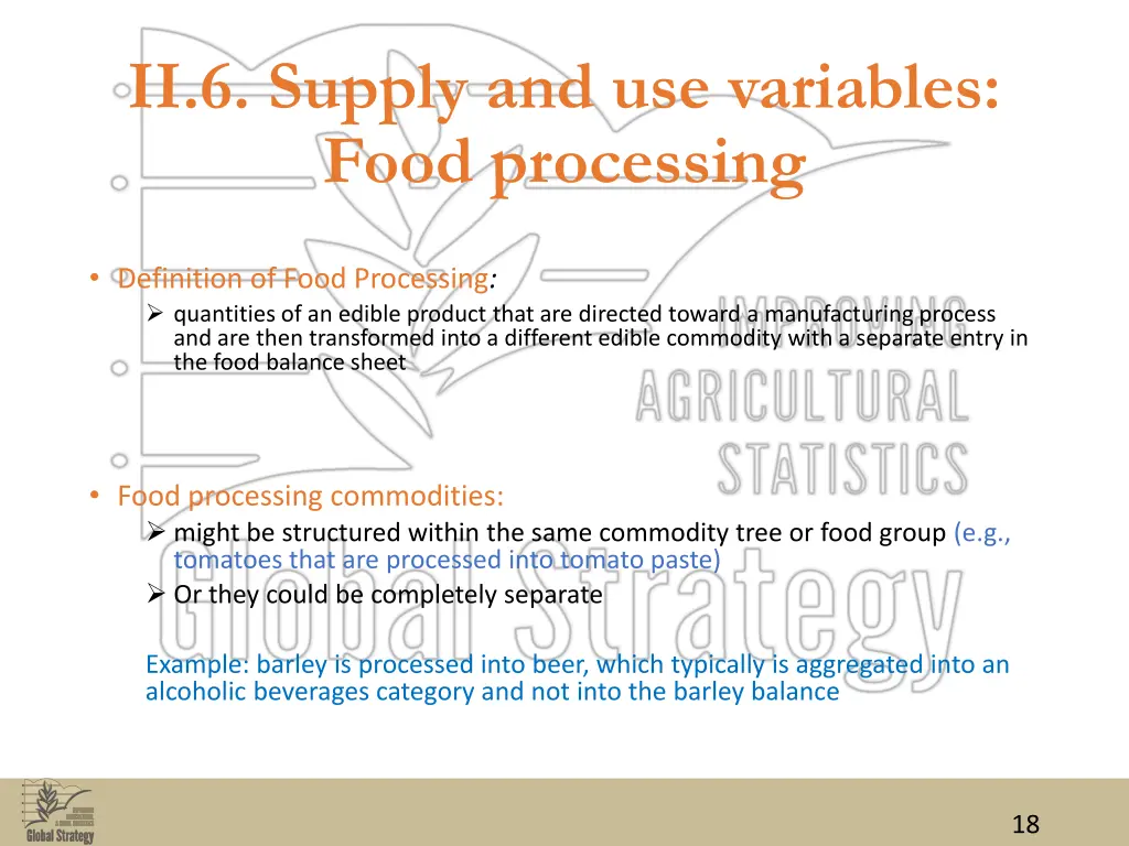 ii 6 supply and use variables food processing