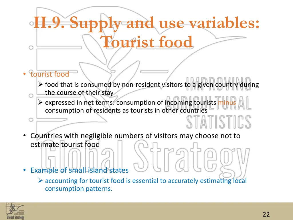 ii 9 supply and use variables tourist food