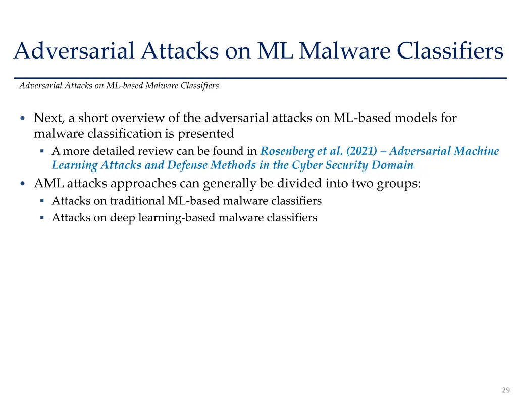 adversarial attacks on ml malware classifiers