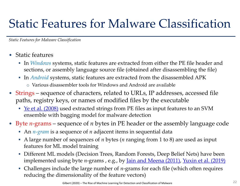 static features for malware classification