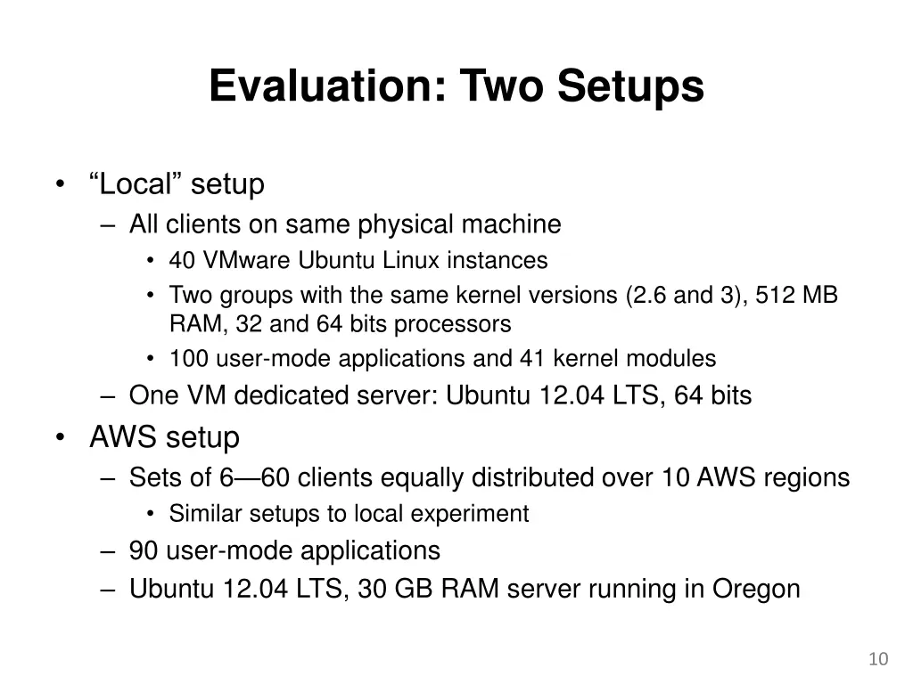 evaluation two setups