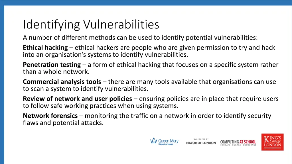 identifying vulnerabilities a number of different