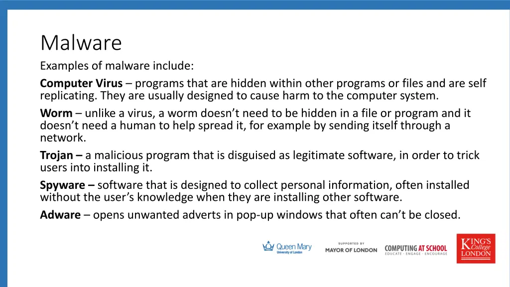 malware examples of malware include computer