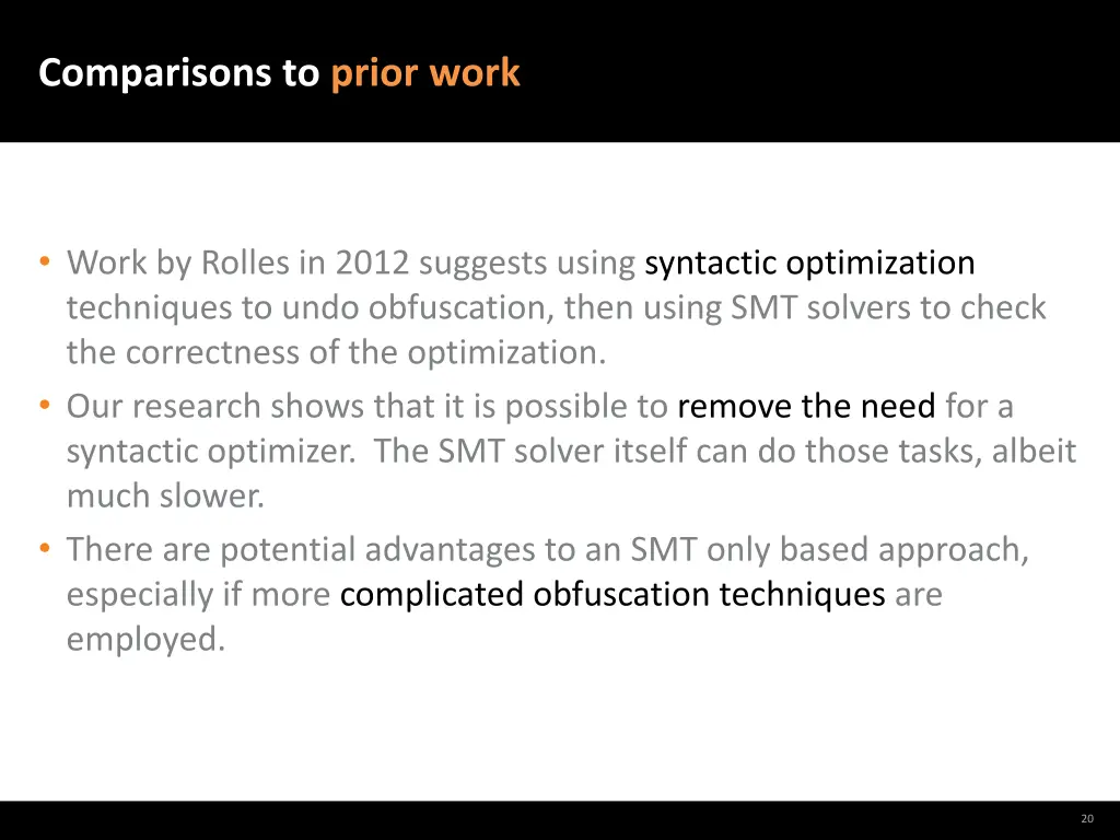 comparisons to prior work