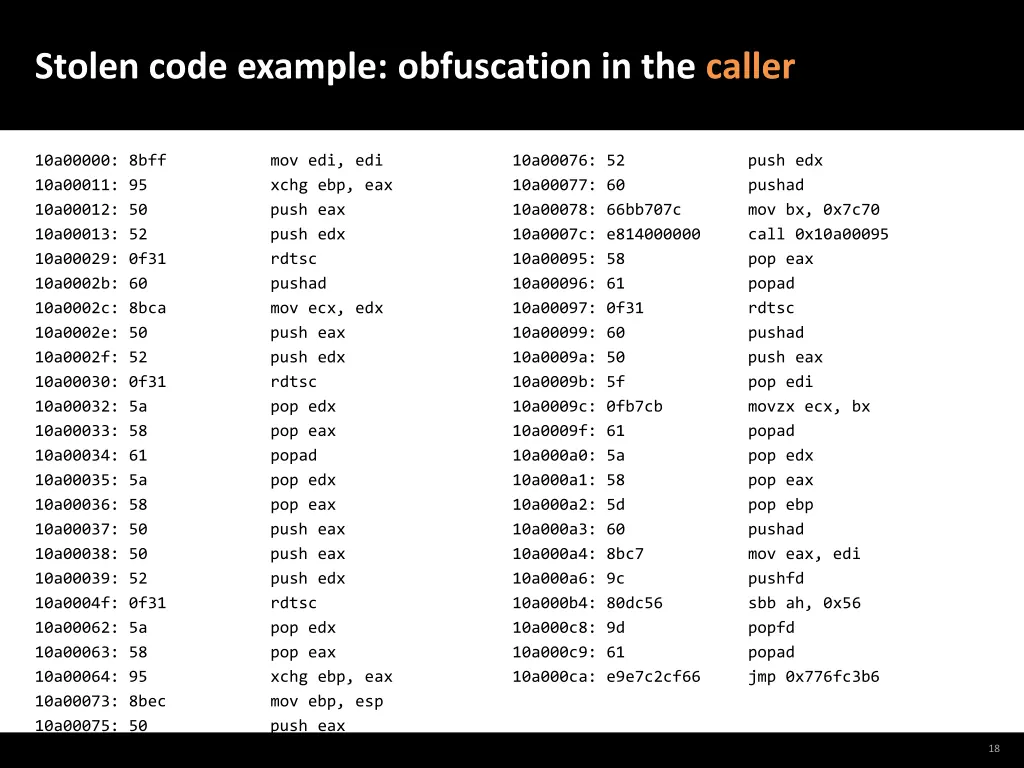 stolen code example obfuscation in the caller