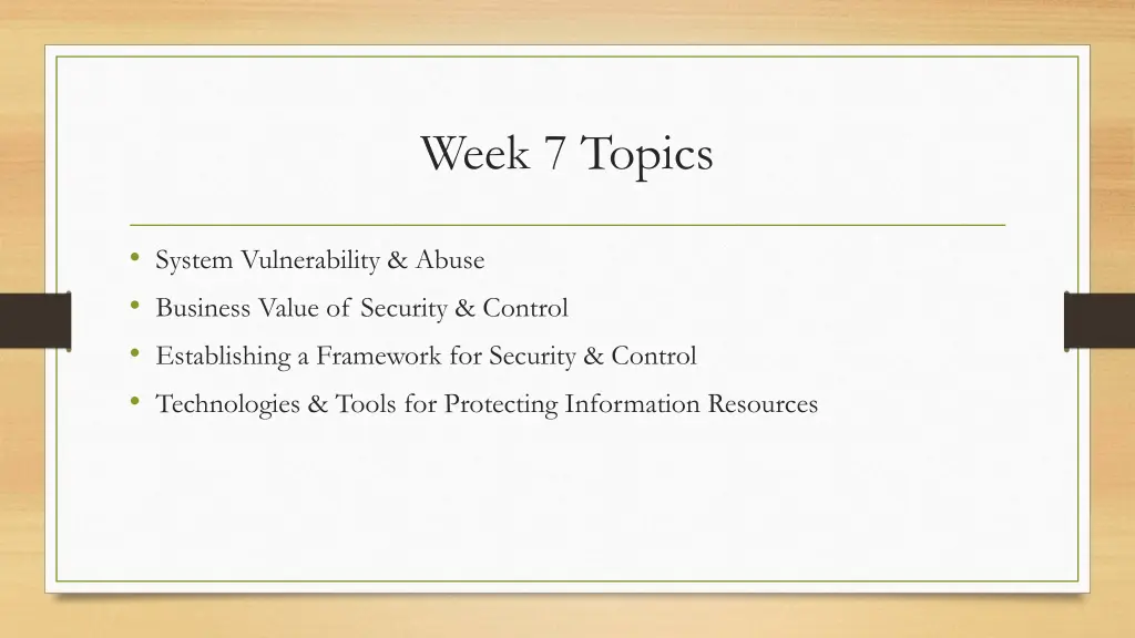 week 7 topics