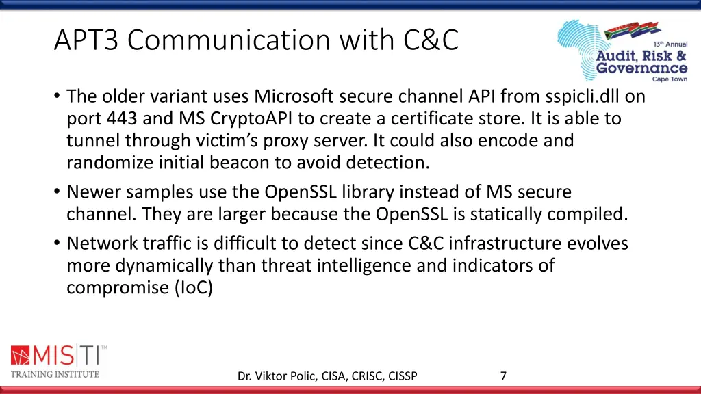 apt3 communication with c c