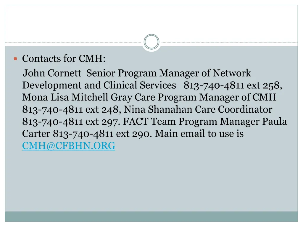 contacts for cmh john cornett senior program