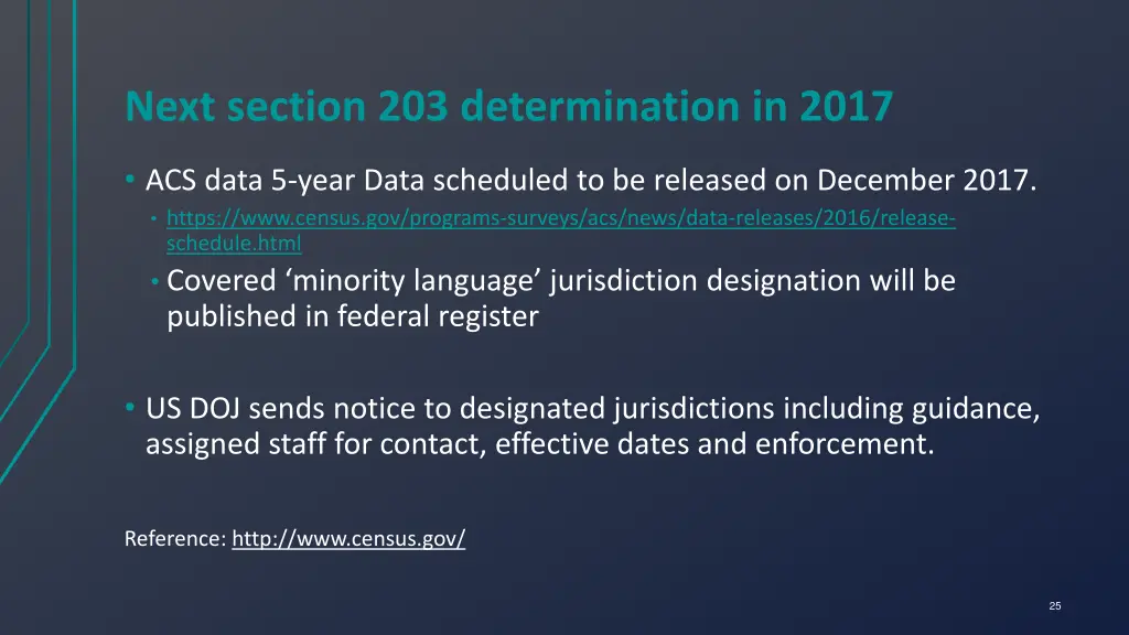 next section 203 determination in 2017