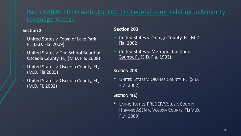 past claims filed with u s doj or federal court