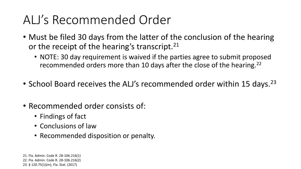 alj s recommended order must be filed 30 days