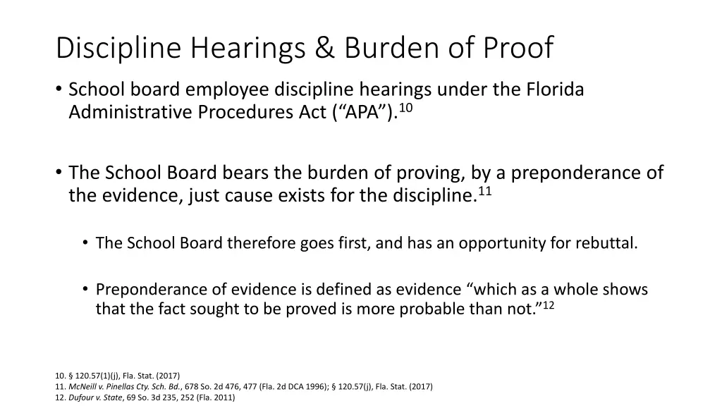 discipline hearings burden of proof school board