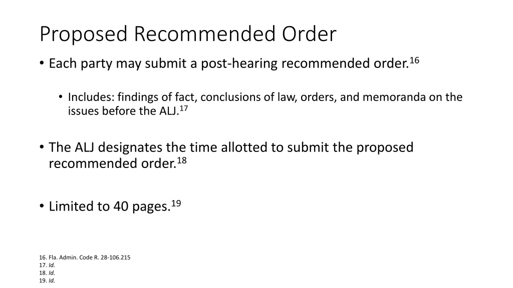 proposed recommended order each party may submit