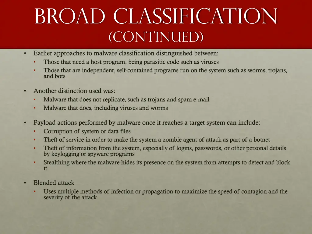 broad classification continued