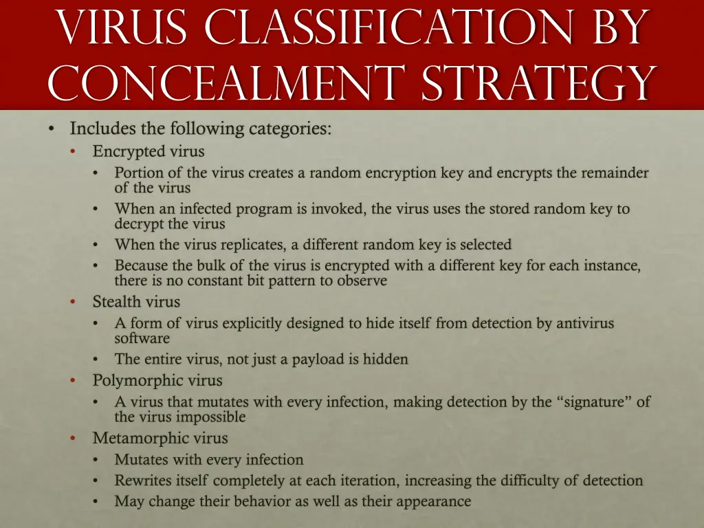 virus classification by concealment strategy