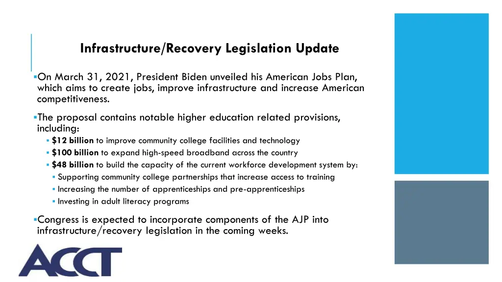 infrastructure recovery legislation update