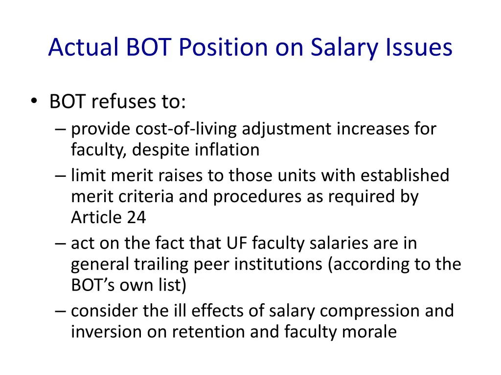 actual bot position on salary issues