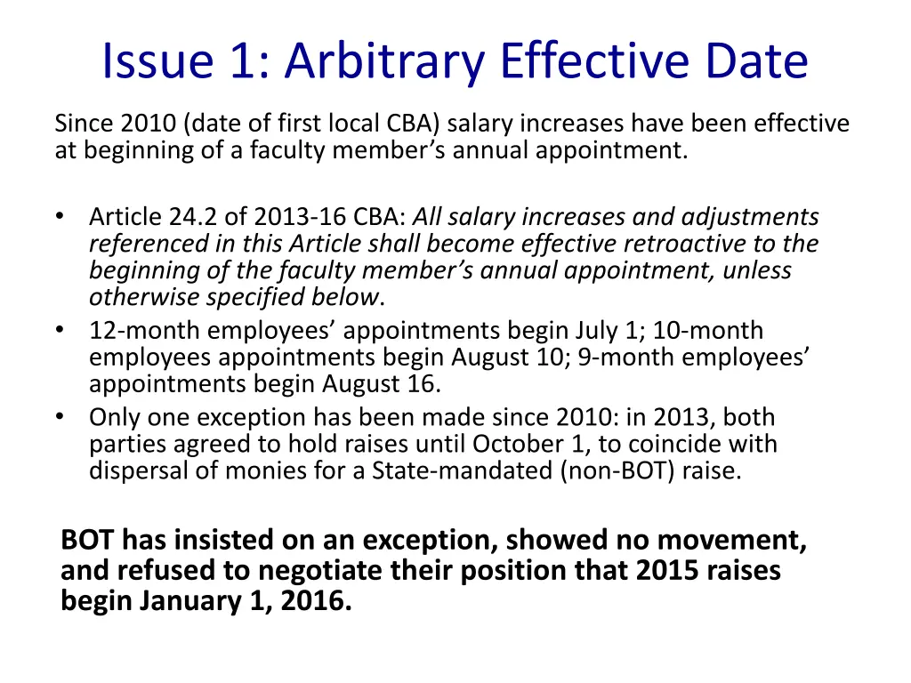 issue 1 arbitrary effective date