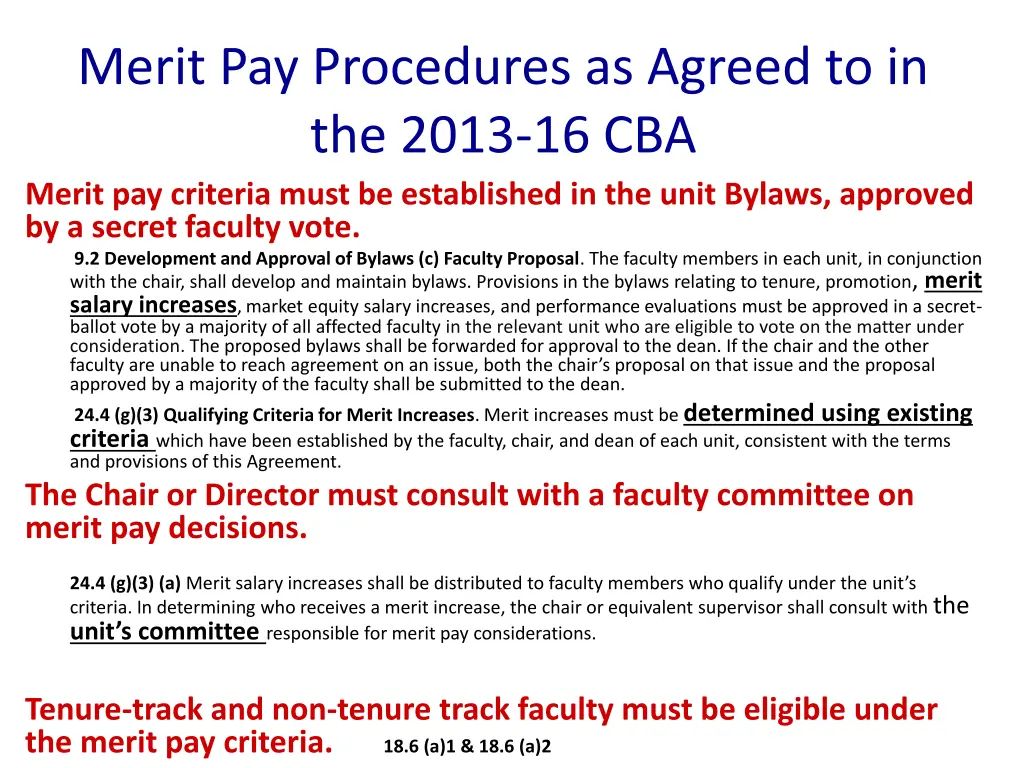 merit pay procedures as agreed to in the 2013