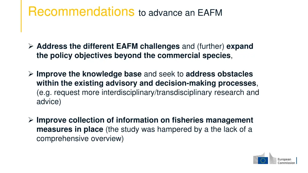 recommendations to advance an eafm