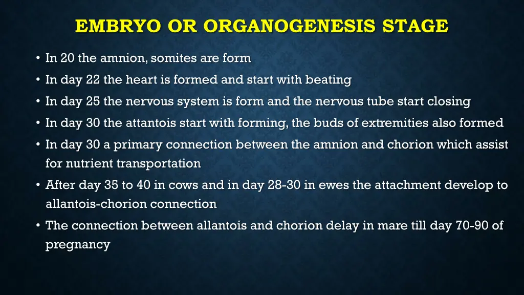 embryo or organogenesis stage 1