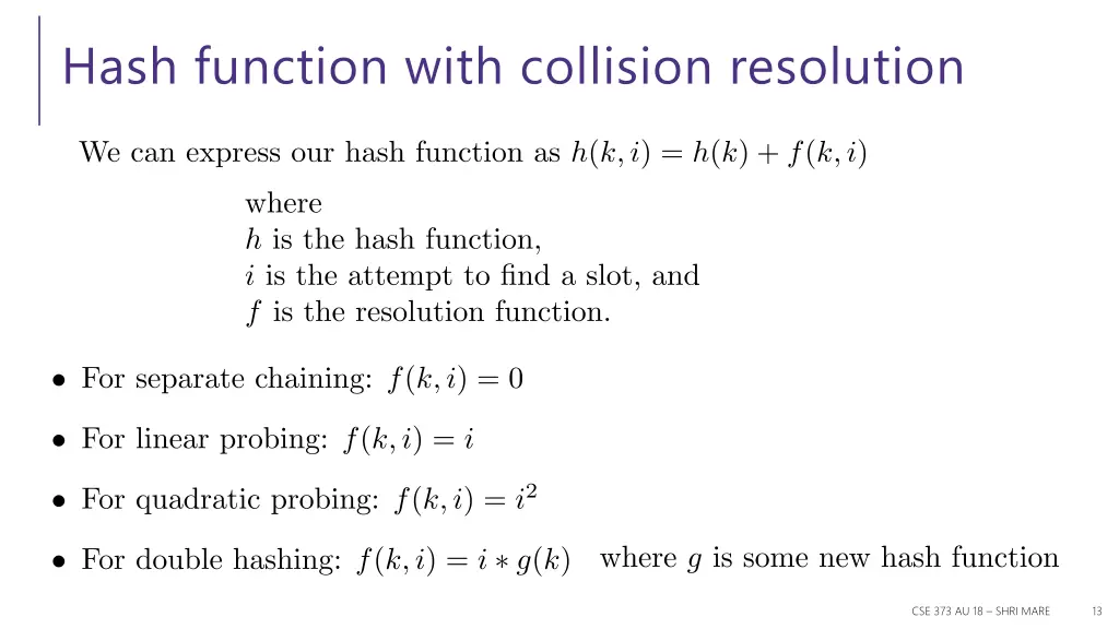 hash function with collision resolution 1