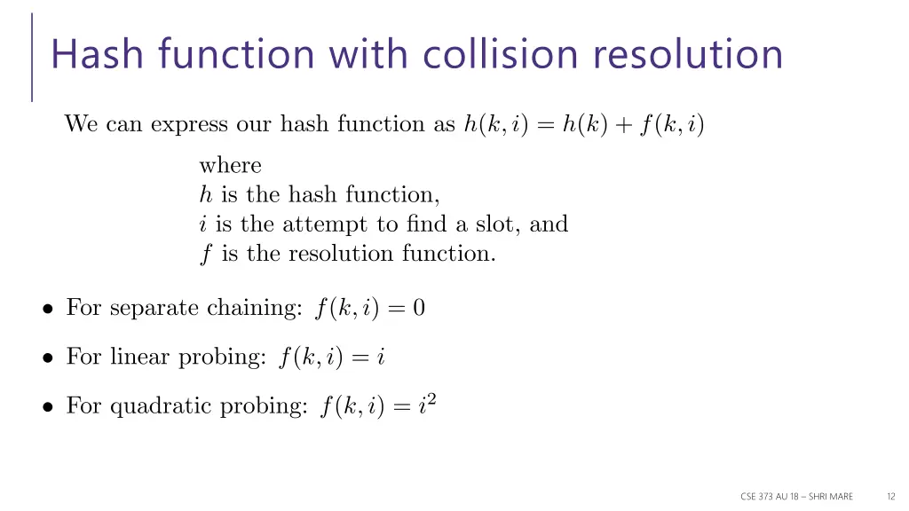 hash function with collision resolution