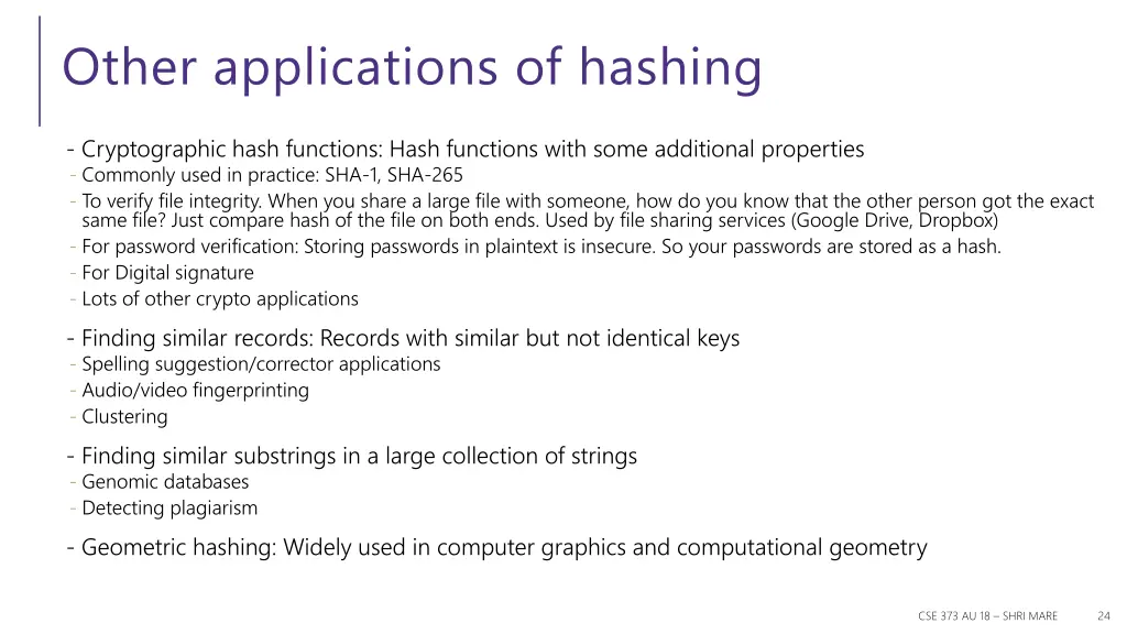 other applications of hashing