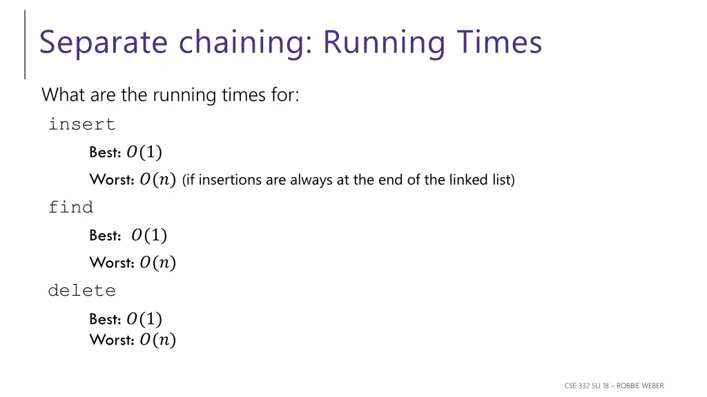 separate chaining running times