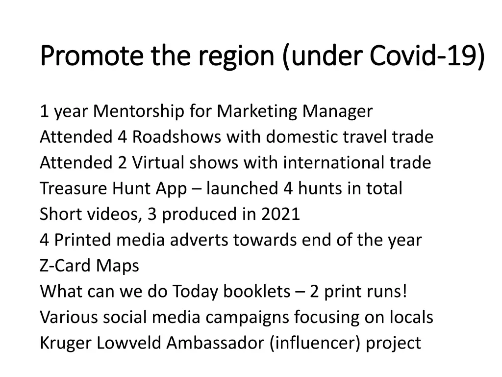 promote the region under covid promote the region