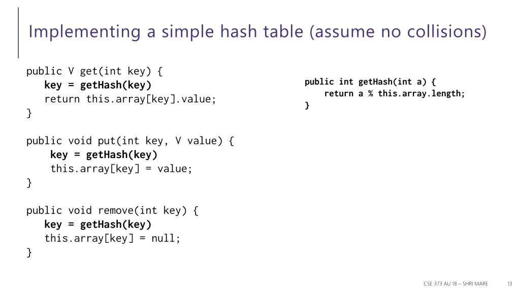 implementing a simple hash table assume 1