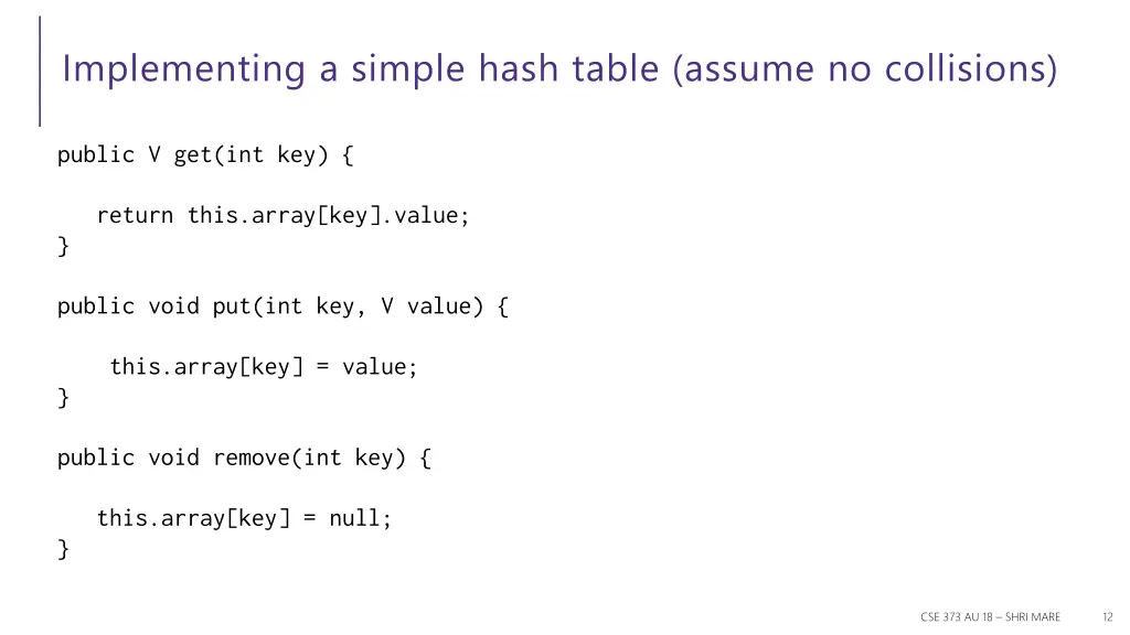 implementing a simple hash table assume