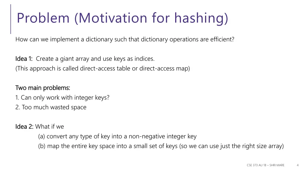 problem motivation for hashing