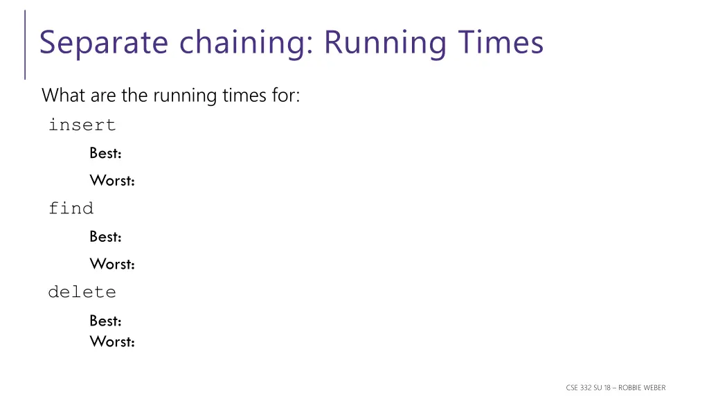 separate chaining running times