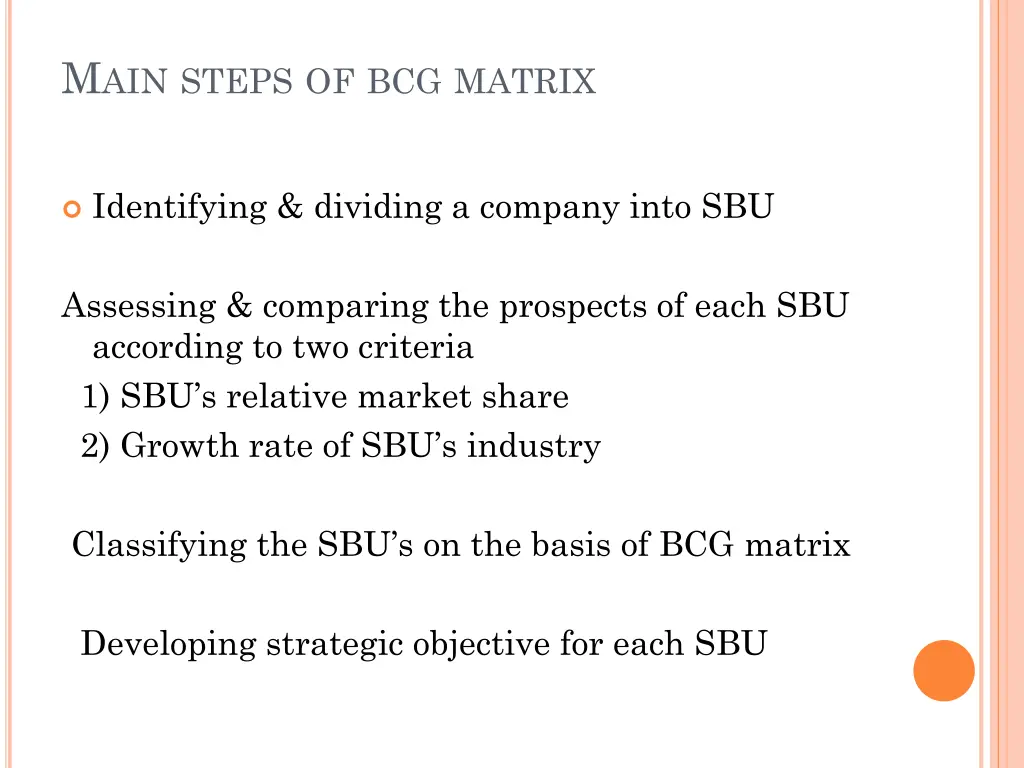 m ain steps of bcg matrix