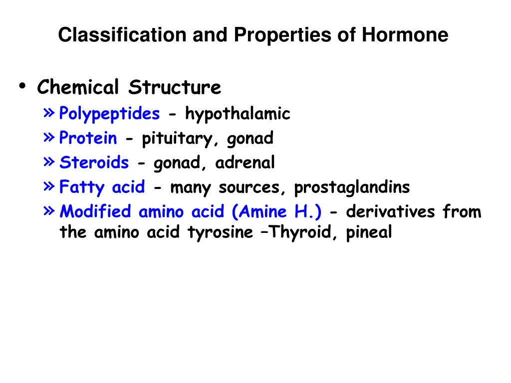 classification and properties of hormone