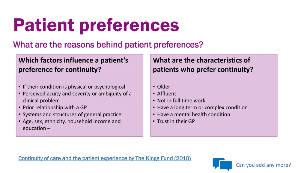 patient preferences what are the reasons behind