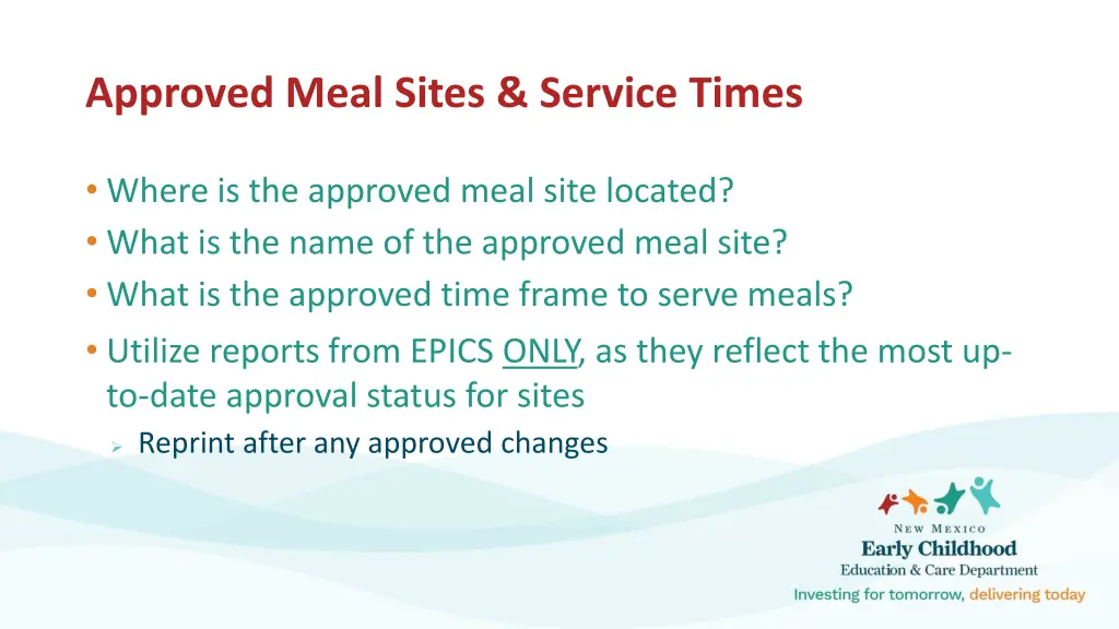 approved meal sites service times