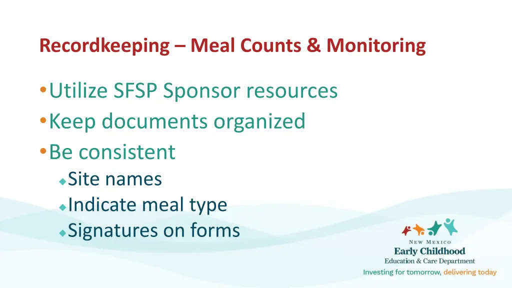 recordkeeping meal counts monitoring