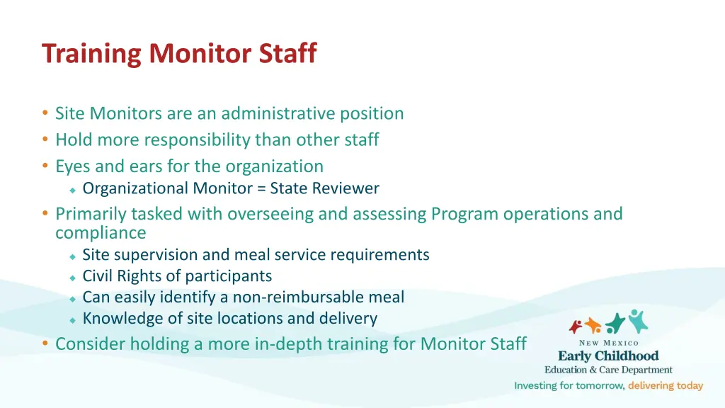 training monitor staff