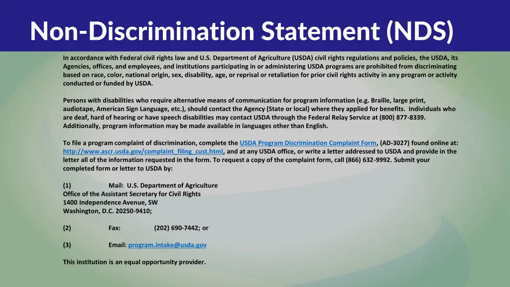 non discrimination statement nds