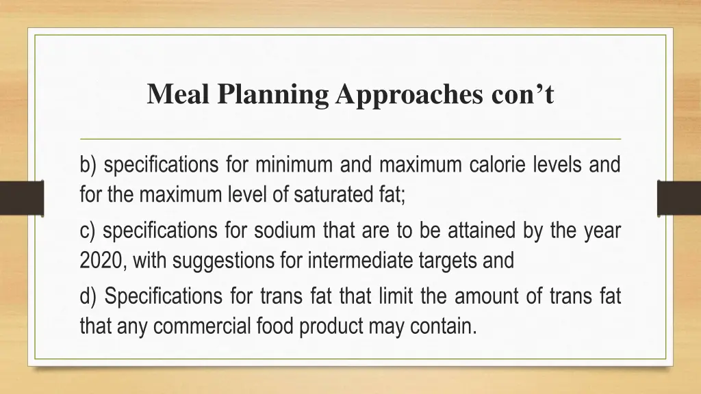 meal planning approaches con t