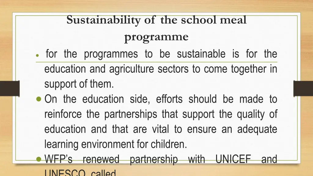 sustainability of the school meal programme