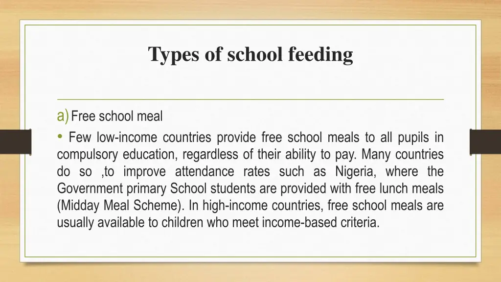 types of school feeding