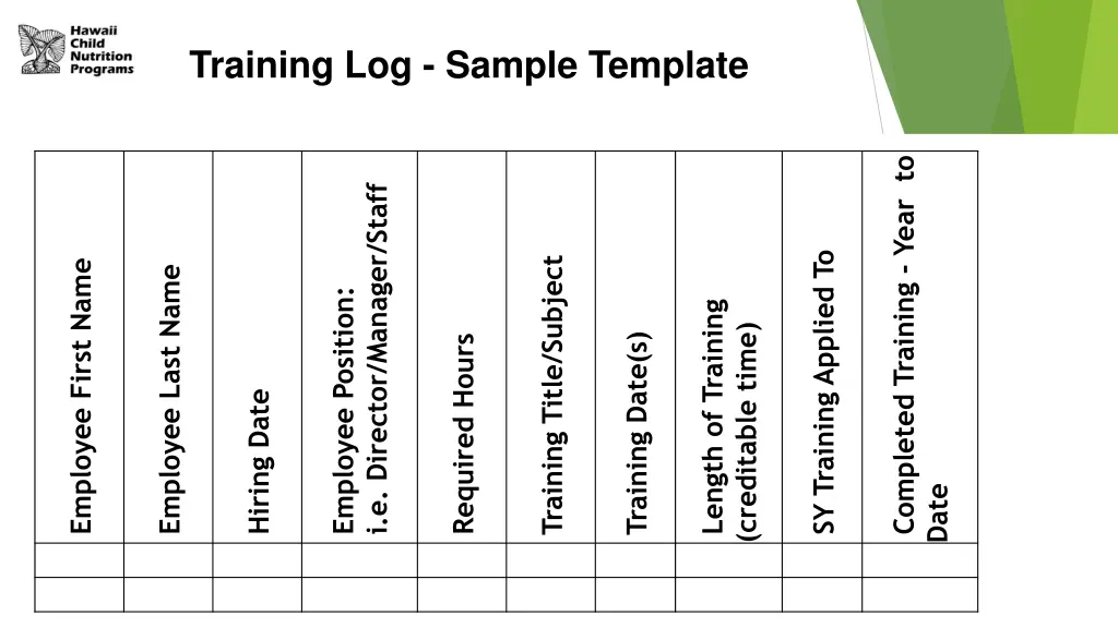 training log sample template