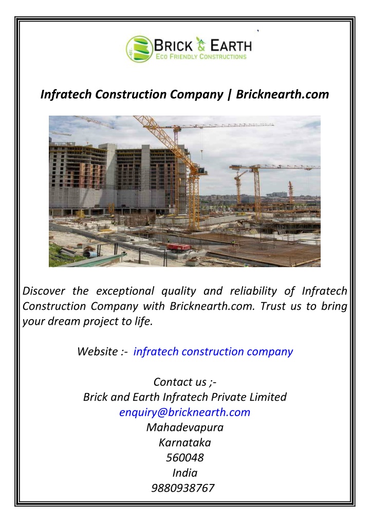 infratech construction company bricknearth com