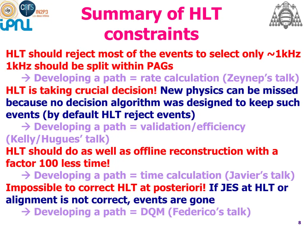 summary of hlt constraints